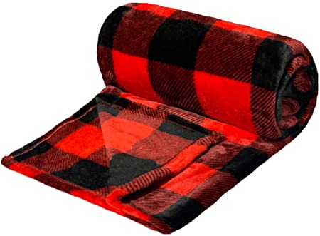 NEWCOSPLAY Flannel Fleece Throw Blanket Lightweight Soft All Season Use (Checker-Red-Black, Twin(60"x80"))