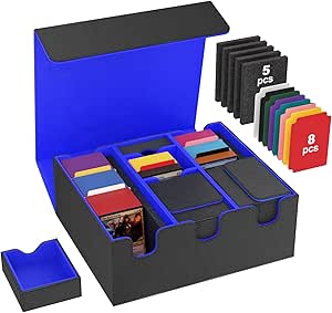 MoKo Card Storage Box for Trading Cards, 2200  MTG Deck Box with 8 Colorful Divider Tabs & 5 Sponge Pads, Trading Card Storage Fit for Magic Game Cards, Holds 5 Commander Deck Box (Black & Blue)