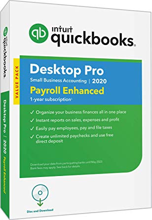 QuickBooks Desktop  Pro with Enhanced Payroll 2020  Accounting Software for Small Business with Amazon Exclusive Shortcut Guide [PC Disc]