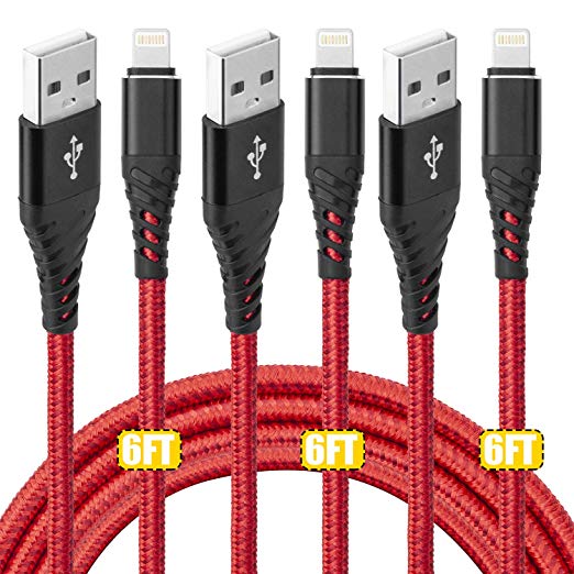 CyvenSmart Long Iphone charger cable 6 ft 3Pack, Lightning Cable 6ft Date Sync iPhone Charging Cord for iPhone X /8/8 Plus/7/7 Plus/6/6s Plus/5s/5,iPad