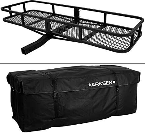 ARKSEN Heavy Duty Angled Cargo Carrier Tow Hitch with Bag, Luggage Storage Basket for Camping or Traveling, SUV, Pickup Truck or Car, 500 lbs Capacity, 60 inch x 20 inch