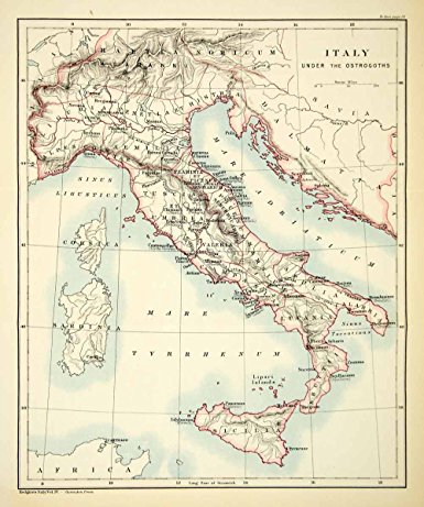 1896 Photolithograph Italy Ostrogoths Savia Mare Adriaticum Tyrrhenum Corsica - Orig. Photolithograph