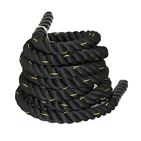 Zeny Black 1.5"/ 2" Width Poly Dacron 30/40/50ft Length Battle Rope Workout Training Undulation Rope Fitness Rope Exercise