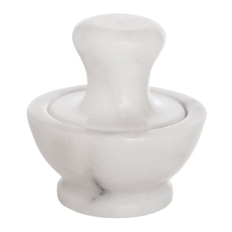 HIC Mushroom-Shaped Mortar and Pestle Spice Herb Grinder Pill Crusher Set, Solid Carrara Marble, 3.8 by 4-Inches