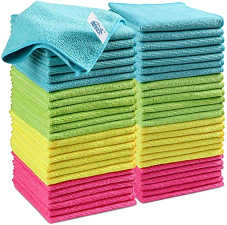 Microfiber Cleaning Cloth,50Pack Cleaning Rag,Cleaning Towels with 4 Color Assorted,12"X12"(Green/Blue/Yellow/Pink)