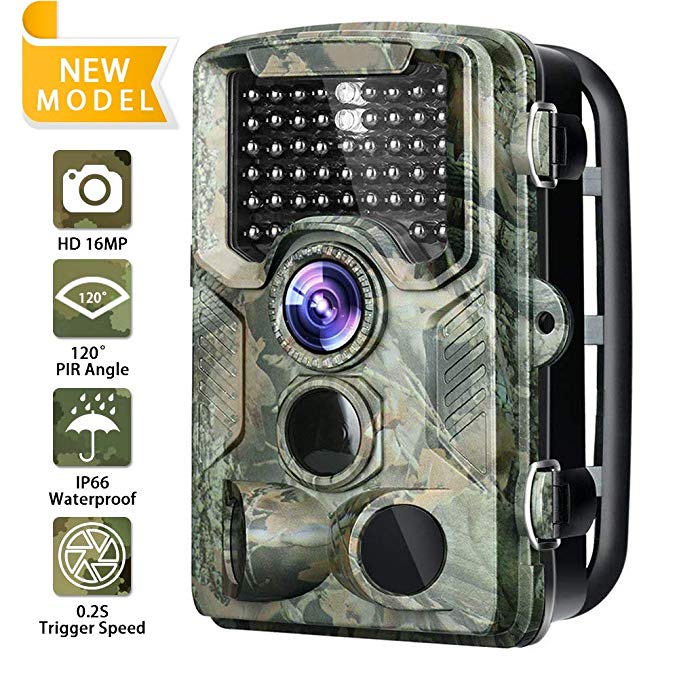 FUNSHION Trail Camera 120°Wide Angle Lens 47 Infrared LEDs Game Camera 0.2s-0.6s Triggering Time 16MP 1080P Wildlife Camera with IP66 Waterproof 2.4 inch LCD Night Vision Range 65 Ft Hunting Camera