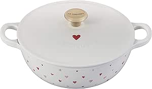 Le Creuset L'Amour Enameled Cast Iron Soup Pot, 2.75 Quarts, White with Heart Applique & Light Gold Knob