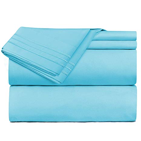 Nestl Bedding 3 Piece Sheet Set - 1800 Deep Pocket Bed Sheet Set - Hotel Luxury Double Brushed Microfiber Sheets - Deep Pocket Fitted Sheet, Flat Sheet, Pillow Cases, Twin XL - Beach Blue