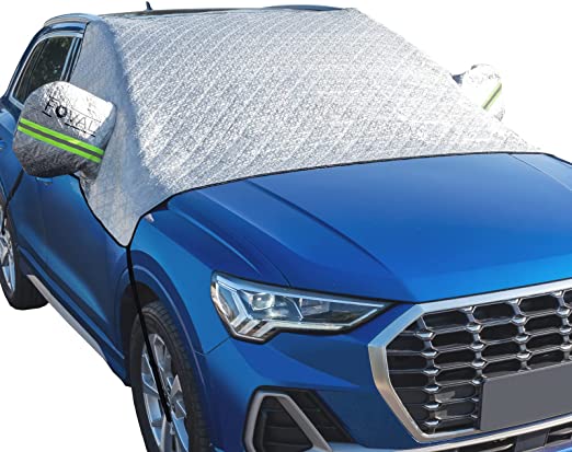 Windshield Snow Cover, FOVAL Car Windshield Cover for Ice and Snow Frost with Side Mirror Protector, Safe Luminous Strip, 4-Layer Wiper Front Window Protects Cover for Cars Vehicle Gifts for Men&Woman