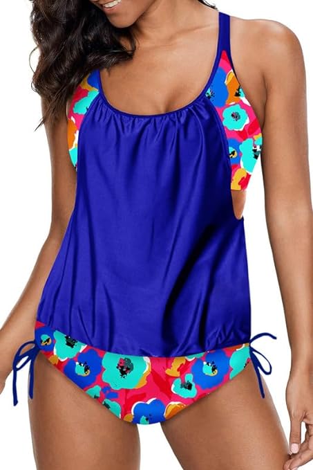 Dokotoo Womens 2024 Fashion Stripes Print Lined Up Double Up Tankini Sets Swimsuits Bathing Suit Swimwear (S-3XL)