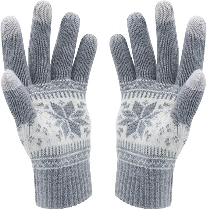 Winter Touch Screen Gloves Snow Flower Printing Keep Warm for Women and Men