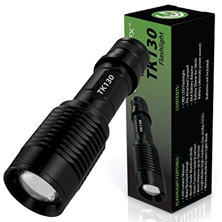 EcoGear FX LED Flashlight (TK130): Professional LED Flashlight for Camping, Security, Tactical and General Use - Offers a Zoom Function, 5 Light Modes and a Memory Light Mode (Batteries Not Included)