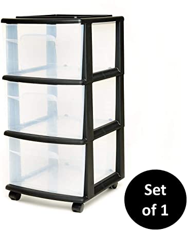 HOMZ 3 Drawer Medium Storage Cart, Set of 1, Black