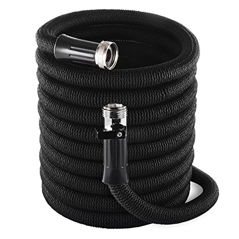 Garden Hose Expandable, 100Ft Expandable Garden Water Hose Set with 3/4 Inch Shutoff Valve Nickel Plating Solid Brass Connector End, Anti-Rust Black Expanding Hose Heavy Duty with Storage Bag