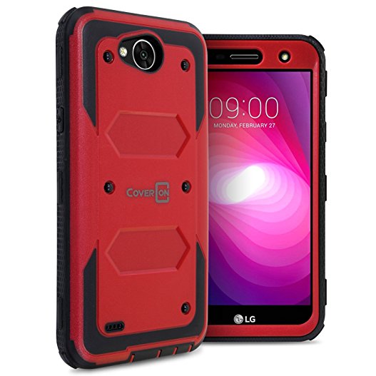 LG X Power 2 Case, LG Fiesta Case, LG X Charge Case, LG K10 Power Case, CoverON [Tank Series] Tough Hybrid Hard Armor Protective Phone Cover Case For LG X Power 2 / K10 Power / Fiesta - Red / Black