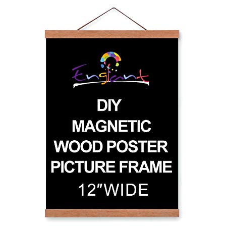 Magnetic Poster Hanger Frame, DIY Lightweight Wooden Picture Frame Hanger with Strong Magnet for Hanging Poster, Map, Photos, Paper Print, Oil Painting and Canvas Print Artwork, Easy to Operate 12 in