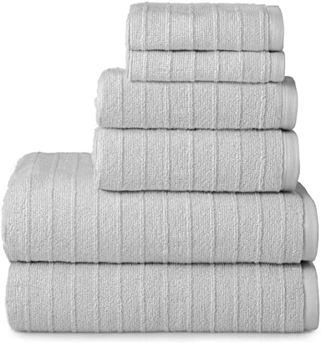 Welhome James 100% Cotton Textured Bath Towel Set of 6 (Silver) - Super Absorbent - Soft & Luxurious Bathroom Towels - Quick Dry - 2 Bath - 2 Hand - 2 Wash Towels