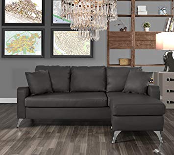 Divano Roma Furniture Bonded Leather Sectional Sofa - Small Space Configurable Couch (Dark Grey)