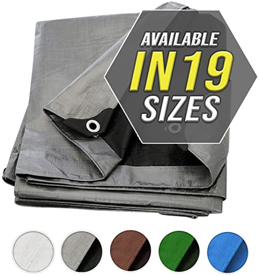 Tarp Cover 8X10 Silver/Black 2-Pack Thick Material, Waterproof, Great for Tarpaulin Canopy Tent, Boat, RV Or Pool Cover!