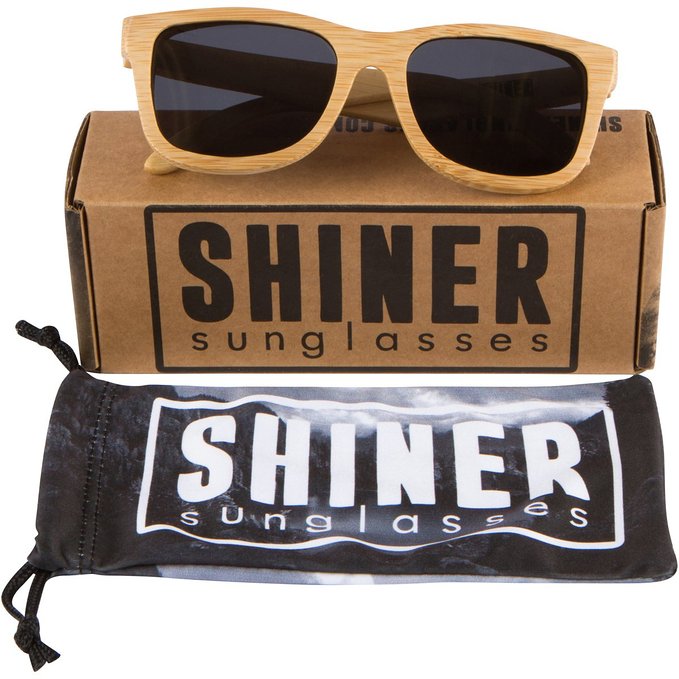 SHINER Wood Sunglasses - Engraved Bamboo Sunglasses with Polarized Black Lens and Unique Wayfarer Lightweight Floating Wooden Frame (Bamboo Wood, Midnight Black)