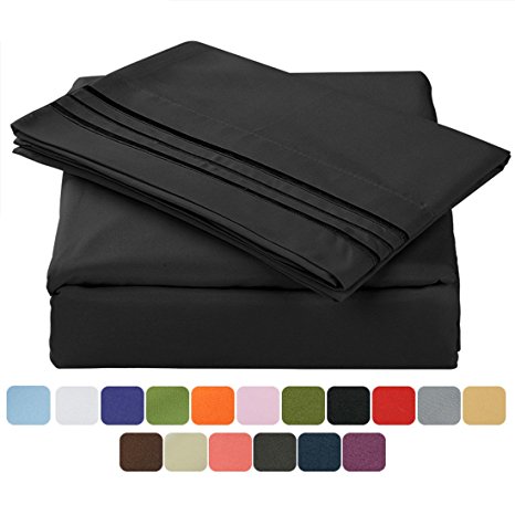Balichun Luxurious Bed Sheet Set-Highest Quality Hypoallergenic Microfiber 1800 Bedding Super Soft 3-Piece Sheets with 14" Deep Pocket Fitted Sheet Twin/Full/Queen/King/Cal King Size (Twin, Black)