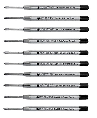 10 - Monteverde Ballpoint Refill to Fit Parker Ballpoint Pens, Super Broad Point, Soft Roll, (BULK PACKED) (Black)