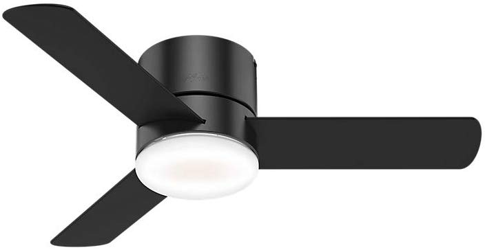 Hunter Indoor Low Profile Ceiling Fan with LED Light and remote control - Minimus 44 inch, Black, 59453