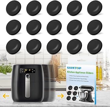 Kitchen Appliance Sliders, 16pcs Self Adhesive Small Appliance Sliders Teflon Easy Sliders Appliance Mover for Countertop Appliance Stand Mixer, Coffee Maker, Air Fryer, Pressure Cooker (Black)
