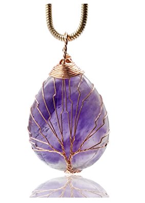 Think Positive Natural Water Drop Healing Crystal Pendant Snake Chain Necklace for Women Pink Gold