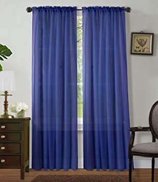 Sapphire Home 2 Panels Window Sheer Curtains 54" x 63" Inches (108" Total Width), Voile Panels for Bedroom Living Room, Rod Pocket, Decorative Curtains, Solid Sheer 63" Royal Blue