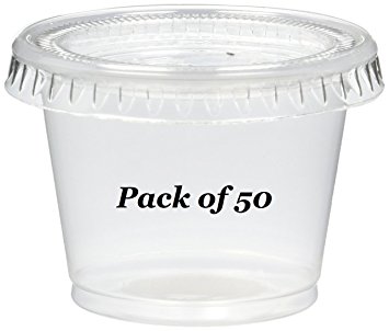 Reditainer - Plastic Disposable Portion Cups - Jello Shot Cup - The Perfect Souffle Cup (1 Ounce, Package of 50 Cups With Lids)