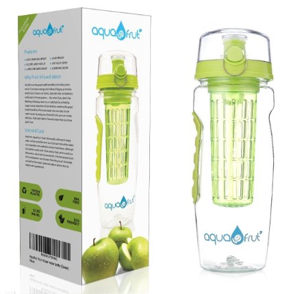 8 COLOR OPTIONS! Fruit Infuser Water Bottle (32oz) Best BPA-Free Fruit Infusion Sports Bottle - Flip Top Lid w Drinking Spout, Leak Proof, Made of Durable Tritan. Infusion Recipe eBook Included By AquaFrut