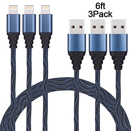 Sundix 3 Pack 6FT Nylon Braided Lightning to USB Cable Fast Sync Charging Cord for iPhone 7, 7Plus, 6s, 6, 6Plus, 6sPlus, iPhone 5s 5 5c SE, iPad, iPod and More