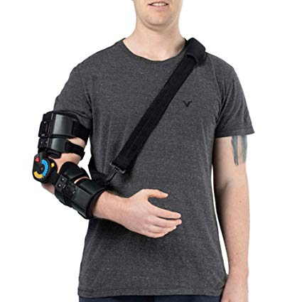 Hinged ROM Elbow Brace with Strap, Post OP Elbow Brace Stabilizer Splint Arm Orthosis Injury Recovery Support - Right