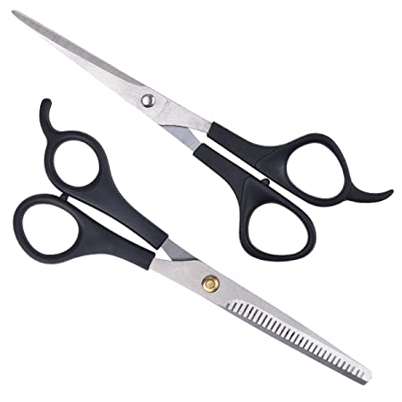 Professional Hair Cutting Scissors Set, Black Stainless Steel Barber Shears   Thinning/Texture Hairdressing Shears, Hair Cutting Kit for Kids Men Women