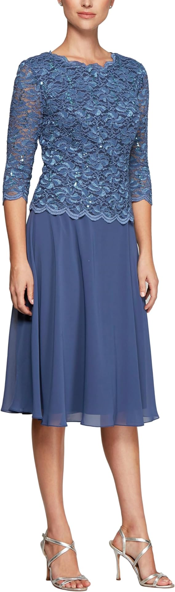 Alex Evenings Women's Tea Length Embroidered Bodice Mock Dress (Reg and Petite)