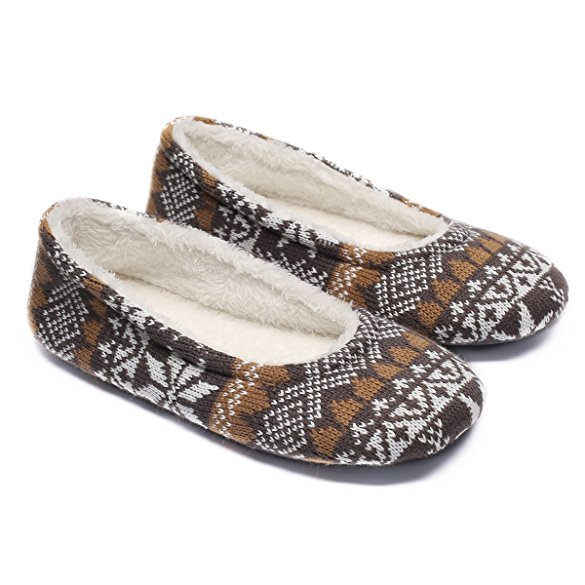Ofoot Women's Acrylic Fibers Jacquard Ballerina Slippers with Snowflake Patterns