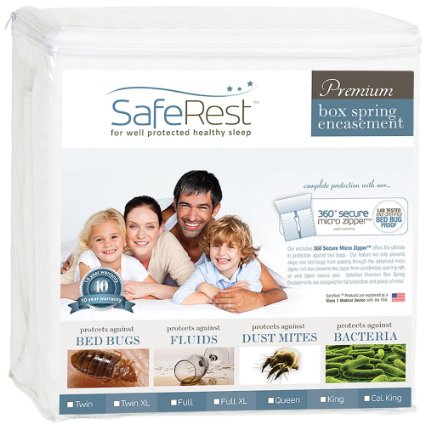 Queen SafeRest Premium Box Spring Encasement - 100% Waterproof, Bed Bug Proof, Hypoallergenic (Fits standard 7-9 in. H) - 360 Secure Micro Zipper - 10-Year Warranty