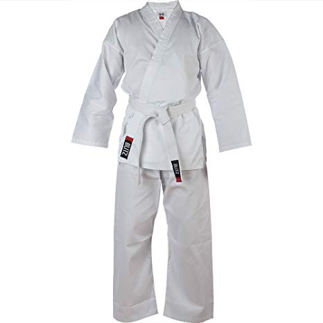 Blitz Kids Karate Suit Gi Polycotton Lightweight Uniform White   Free White Belt