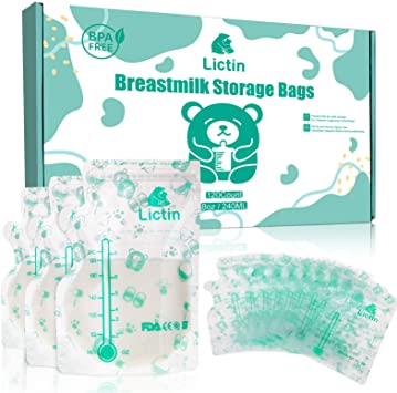 Lictin Breastmilk Storage Bags-120 Count Breastmilk Containers Bags with Spout, Thickened 240ml Self Standing Breastmilk Storage Collector Bag for Breast Mother,BPA and BPS-Free(with Box)