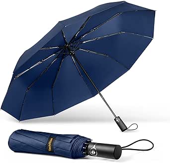 TechRise Umbrella Windproof Travel Umbrella, Automatic Compact Folding Umbrella, 10 Strong Fibreglass Ribs, One Button Auto Open Close Wind Resistant Lightweight Portable Backpack Umbrella