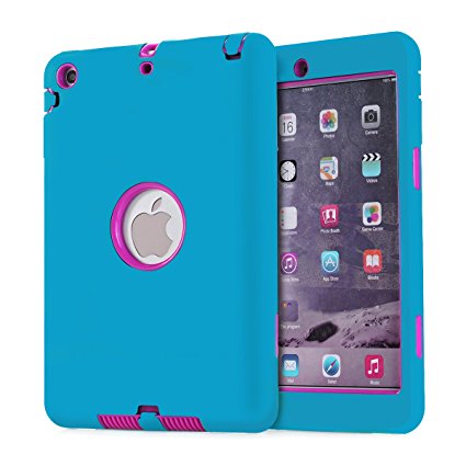 iPad mini Case,iPad mini 2 Case,iPad mini 3 Case,iPad mini Retina Case,BENTOBEN Fashion Hybrid Protective Heavy Duty Rugged Shockproof Drop Resistance Anti-slip Cover iPad Mini 2/3 Light Blue&Hot Pink