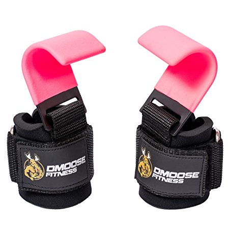 Weight Lifting Hooks Grip by DMoose Fitness (Pair) - 8 mm Thick Padded Neoprene, Double Stitching, Non-Slip Resistant Coating – Secure Your Grip and Reach Your Goals with Premium Workout Hook Gloves