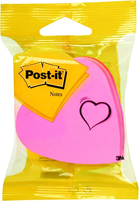 Post-it Notes - 1 Block of 225 Heart Shape Sticky Notes - 70 x 70mm - Sticky Notes for Desk, Office, School and Memos - Pink