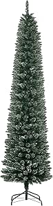 HOMCOM 7.5FT Artificial Snow Dipped Christmas Tree, Xmas Pencil Tree, Holiday Home Indoor Decoration with Foldable Black Stand for Party, Green