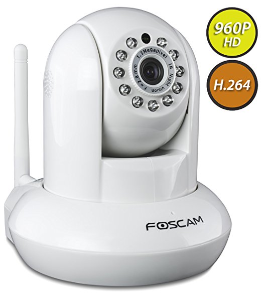 Foscam FI9831W 1.3 Megapixel (1280x960p) H.264 Wireless/Wired Pan/Tilt IP Camera with IR-Cut Filter - 26ft Night Vision and 2.8mm Lens (70° Viewing Angle) - White