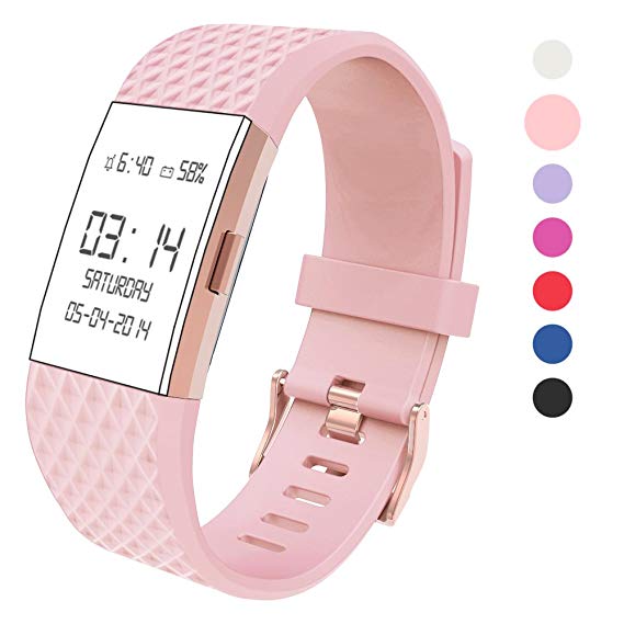 for Fitbit Charge 2 Bands Accessories, Wearlizer Silicone Replacement Strap for Fitbit Charge 2 Special Edition Lavender Rose Gold