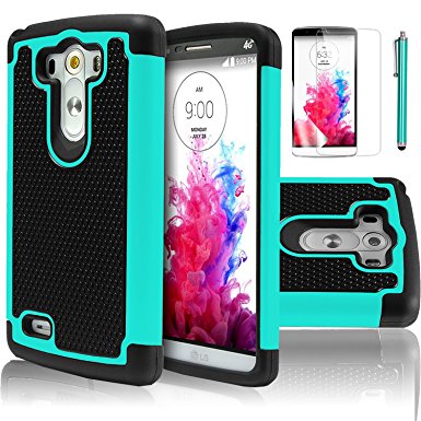 LG G3 case, EC™ LG G3 Armor Defender Case - Shock-Absorption / High Impact Resistant Hybrid Dual Layer Rugged Full Body Protection Case Cover for LG G3 D830 / D850 / D851 / VS985 with Stylus and Screen Protector (Dark Green)