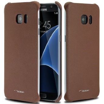 TSCASE- Ultra Slim Professional Genuine Lambskin Leather Protective Case Cover for Samsung Galaxy S7 edge Classical Looking Bussiness Style-Common Brown
