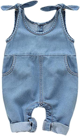 Newborn Infant Baby Girls Denim Bodysuit Halter Sleeve Romper Jeans Overalls